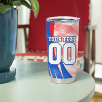Personalized England Football Tumbler Cup Powerful Lion Kicking Ball Red Blue Chevron Zigzag