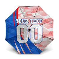 Personalized England Football Umbrella Powerful Lion Kicking Ball Red Blue Chevron Zigzag