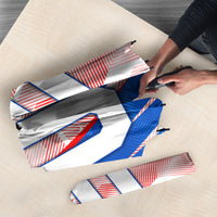 Personalized England Football Umbrella Powerful Lion Kicking Ball Red Blue Chevron Zigzag
