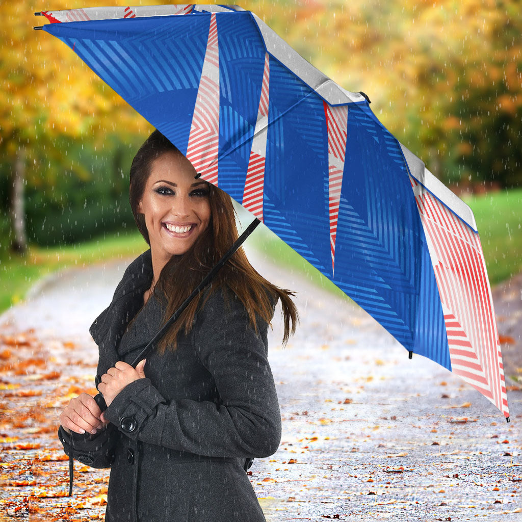 Personalized England Football Umbrella Powerful Lion Kicking Ball Red Blue Chevron Zigzag