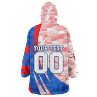 Personalized England Football Wearable Blanket Hoodie Powerful Lion Kicking Ball Red Blue Chevron Zigzag