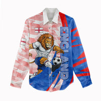Personalized England Football Women Casual Shirt Powerful Lion Kicking Ball Red Blue Chevron Zigzag
