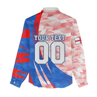 Personalized England Football Women Casual Shirt Powerful Lion Kicking Ball Red Blue Chevron Zigzag