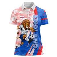 Personalized England Football Women Polo Shirt Powerful Lion Kicking Ball Red Blue Chevron Zigzag