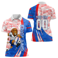 Personalized England Football Women Polo Shirt Powerful Lion Kicking Ball Red Blue Chevron Zigzag