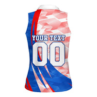 Personalized England Football Women Sleeveless Polo Shirt Powerful Lion Kicking Ball Red Blue Chevron Zigzag
