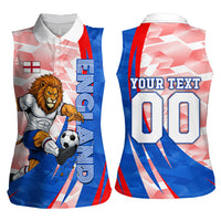 Personalized England Football Women Sleeveless Polo Shirt Powerful Lion Kicking Ball Red Blue Chevron Zigzag