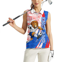 Personalized England Football Women Sleeveless Polo Shirt Powerful Lion Kicking Ball Red Blue Chevron Zigzag