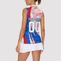Personalized England Football Women Sleeveless Polo Shirt Powerful Lion Kicking Ball Red Blue Chevron Zigzag