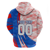 Personalized England Football Zip Hoodie Powerful Lion Kicking Ball Red Blue Chevron Zigzag