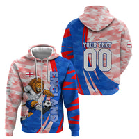 Personalized England Football Zip Hoodie Powerful Lion Kicking Ball Red Blue Chevron Zigzag