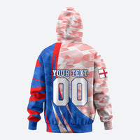 Personalized England Football Zip Hoodie Powerful Lion Kicking Ball Red Blue Chevron Zigzag