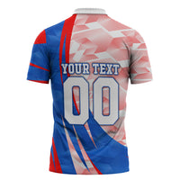 Personalized England Football Zipper Polo Shirt Powerful Lion Kicking Ball Red Blue Chevron Zigzag