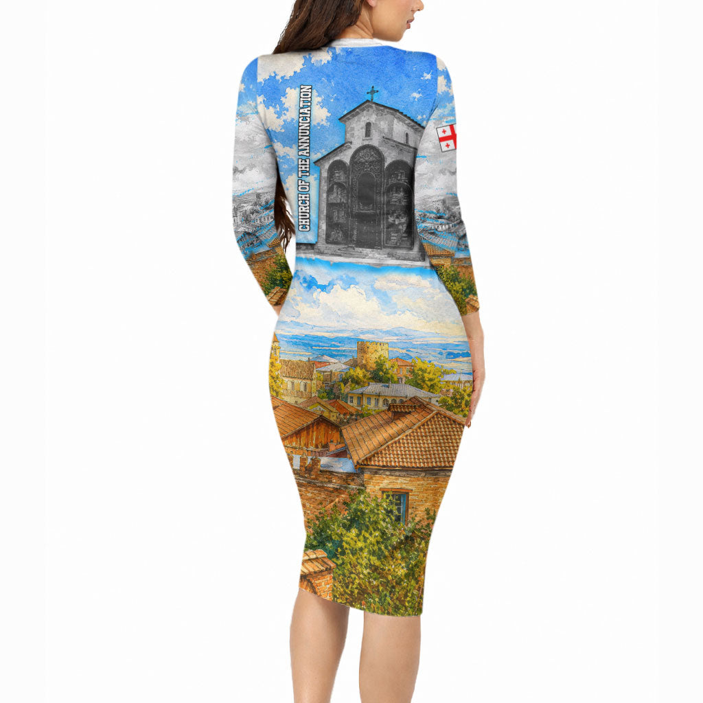 Chronicle of Georgia Long Sleeve Bodycon Dress Georgian Architecture - Church Of The Annunciation