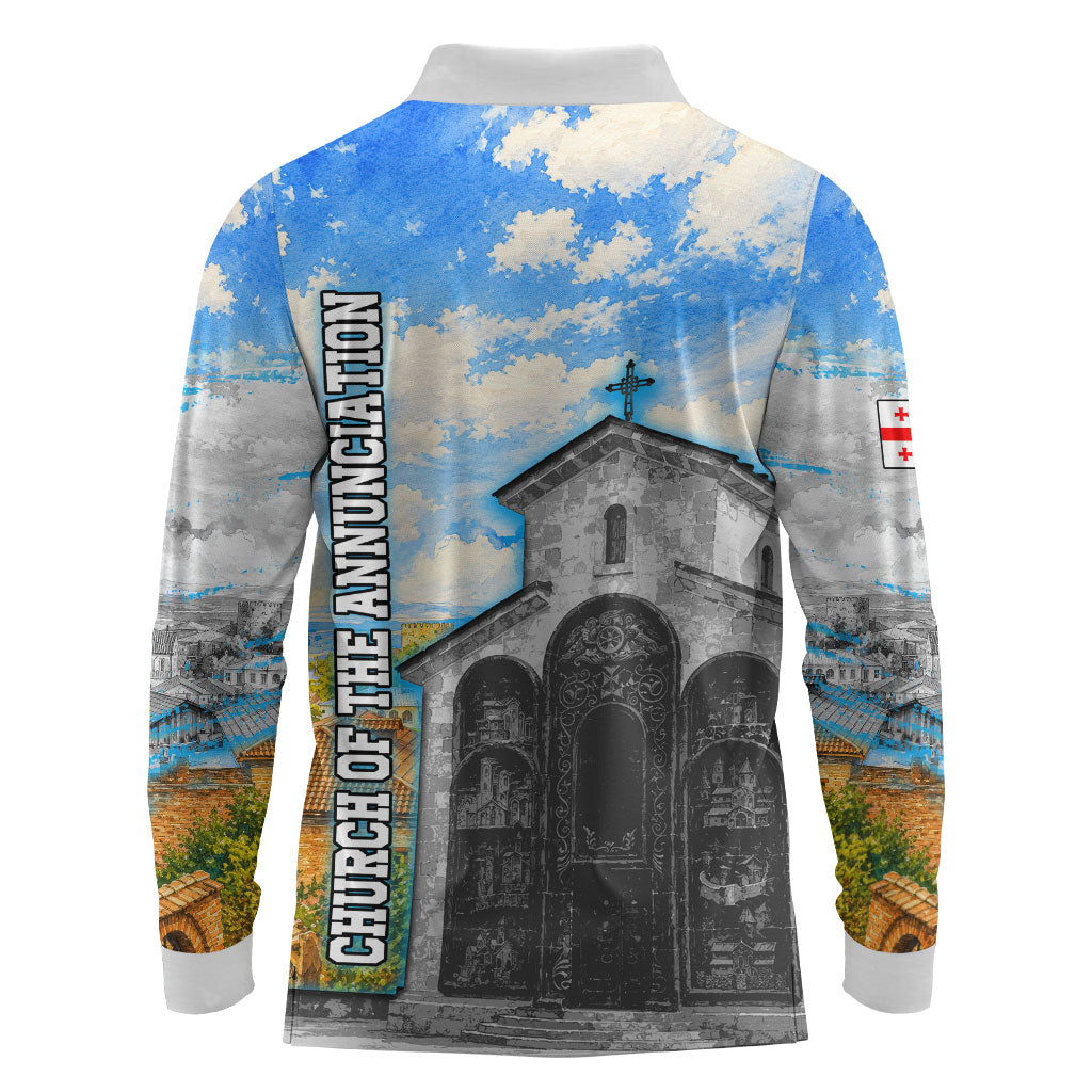 Chronicle of Georgia Long Sleeve Polo Shirt Georgian Architecture - Church Of The Annunciation