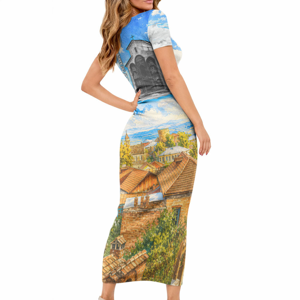 Chronicle of Georgia Short Sleeve Bodycon Dress Georgian Architecture - Church Of The Annunciation