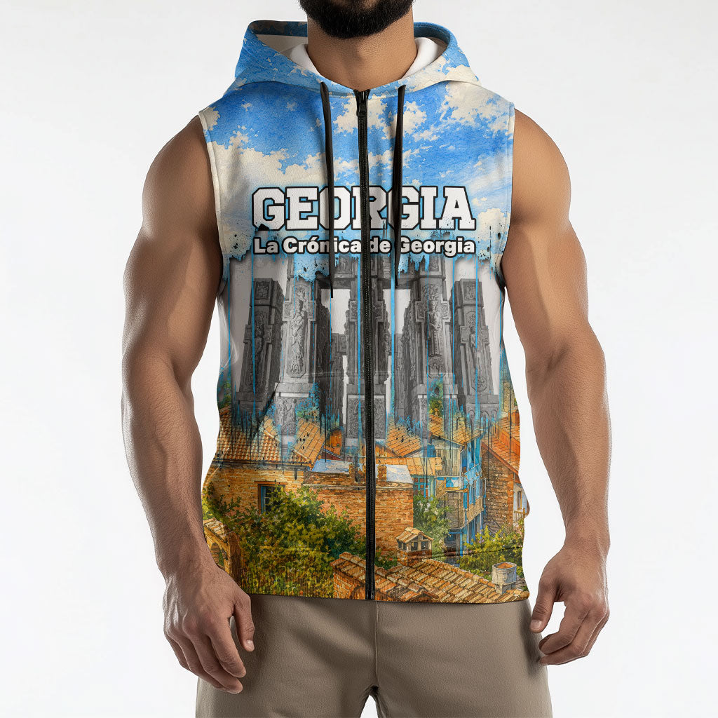 Chronicle of Georgia Sleeveless Zip Hoodie Georgian Architecture - Church Of The Annunciation