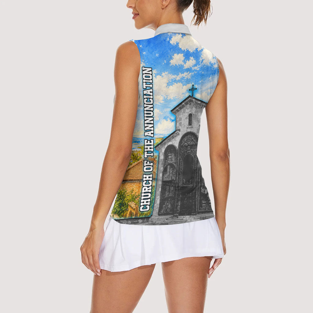Chronicle of Georgia Women Sleeveless Polo Shirt Georgian Architecture - Church Of The Annunciation