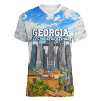 Chronicle of Georgia Women V-Neck T-Shirt Georgian Architecture - Church Of The Annunciation