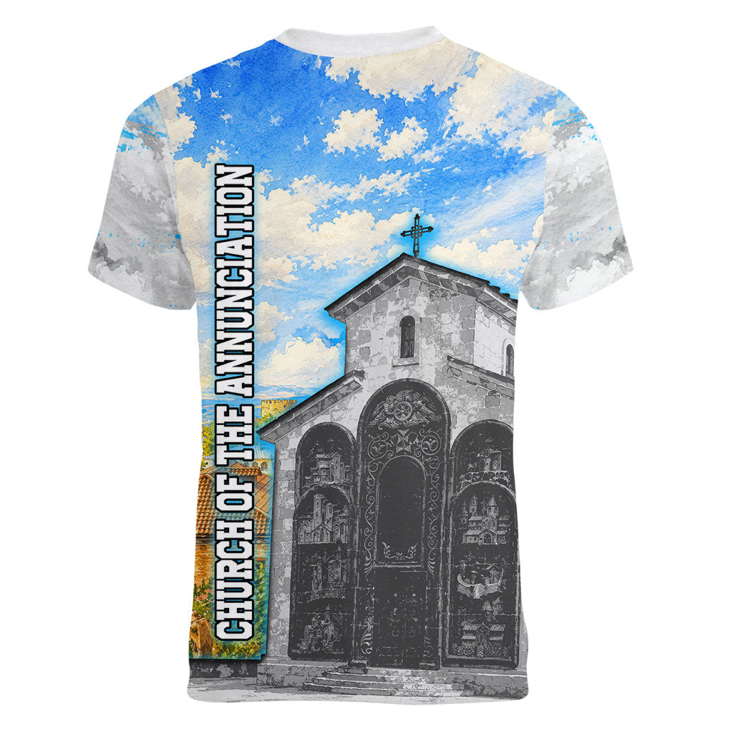 Chronicle of Georgia Women V-Neck T-Shirt Georgian Architecture - Church Of The Annunciation