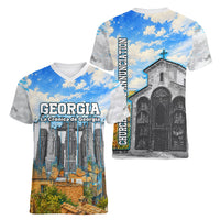 Chronicle of Georgia Women V-Neck T-Shirt Georgian Architecture - Church Of The Annunciation
