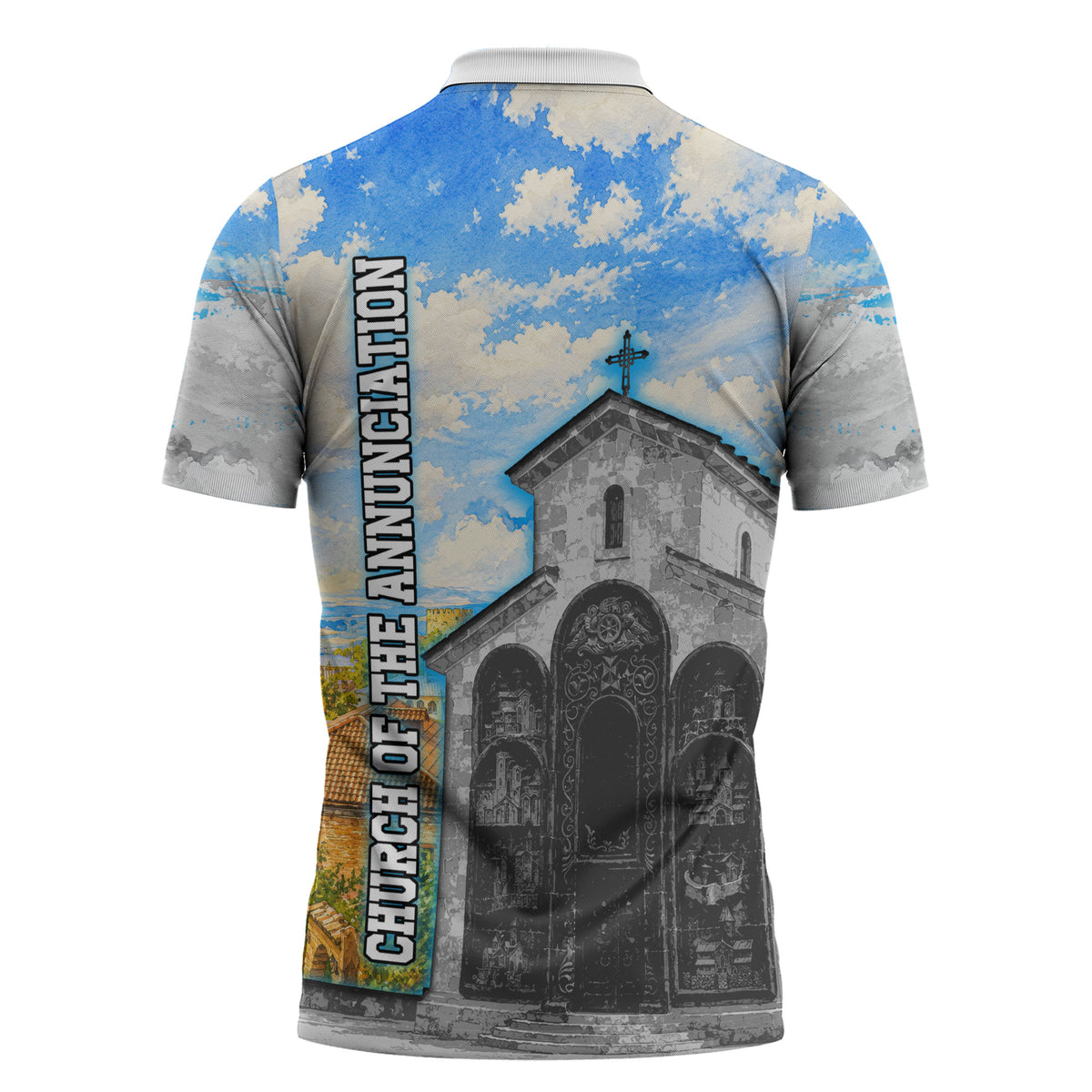 Chronicle of Georgia Zipper Polo Shirt Georgian Architecture - Church Of The Annunciation