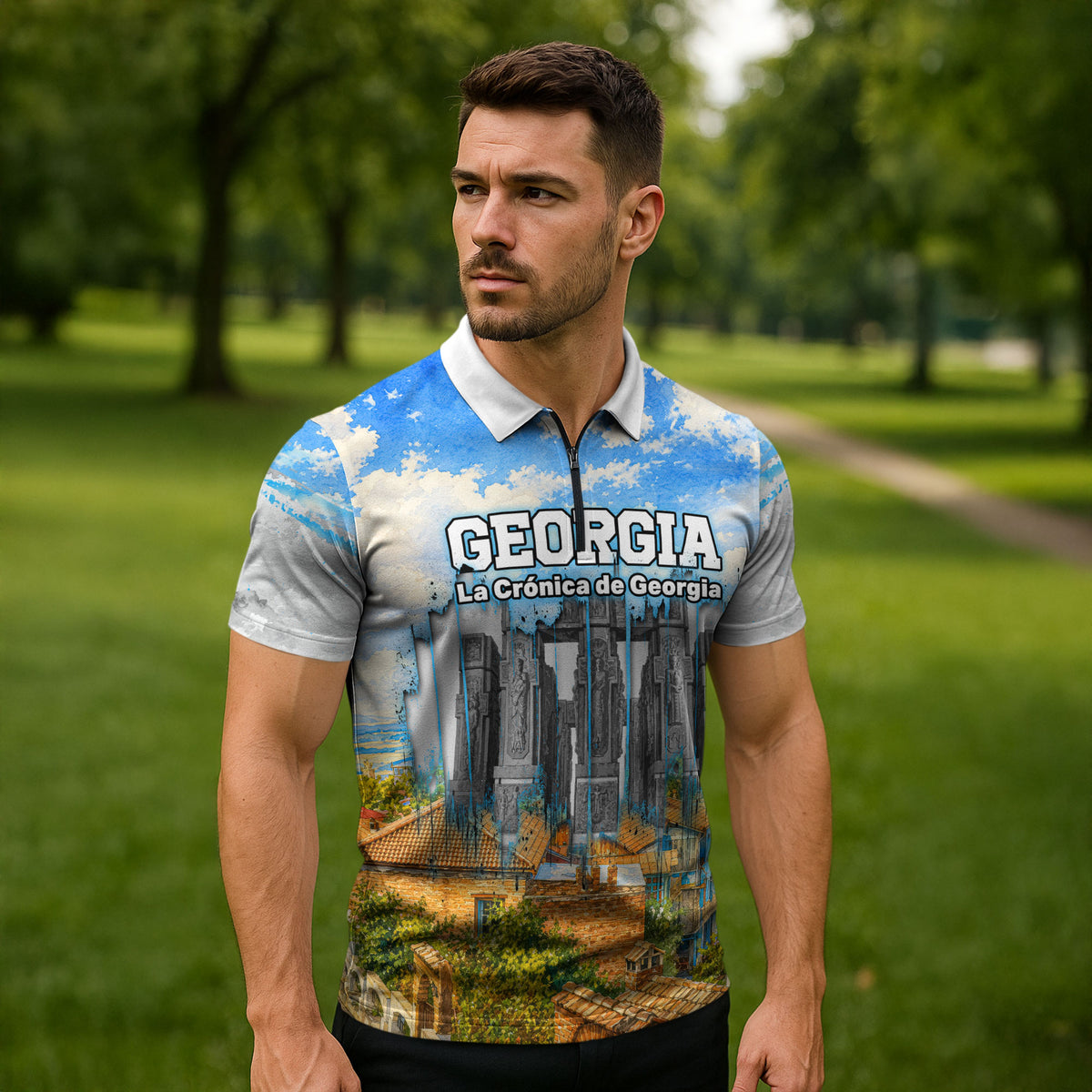 Chronicle of Georgia Zipper Polo Shirt Georgian Architecture - Church Of The Annunciation
