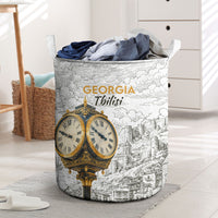 Georgia Tbilisi Clock Tower Laundry Basket Kartlis Deda Vintage Sketch Style