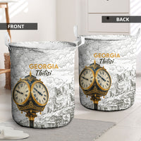 Georgia Tbilisi Clock Tower Laundry Basket Kartlis Deda Vintage Sketch Style