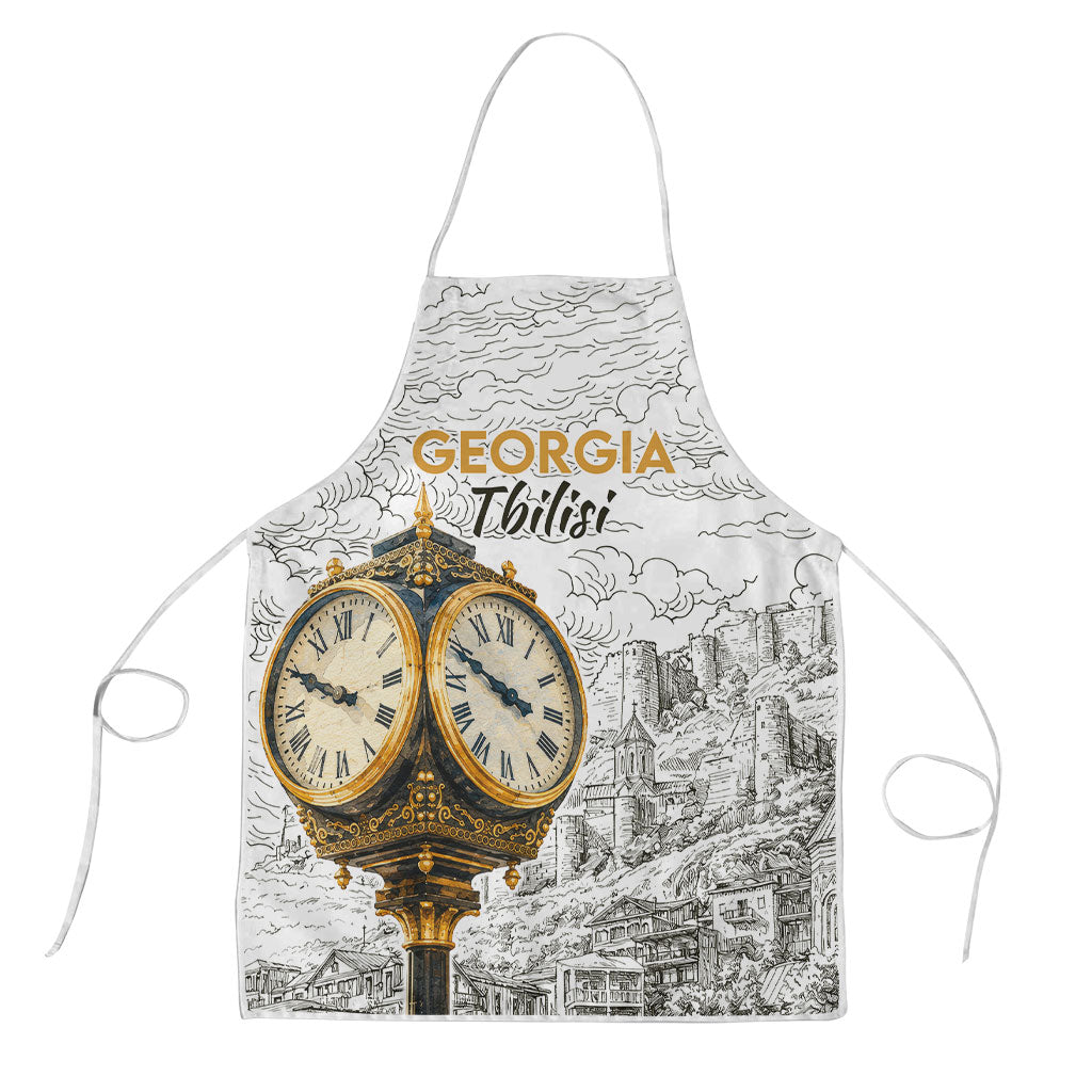 Georgia Tbilisi Clock Tower Apron Kartlis Deda Vintage Sketch Style