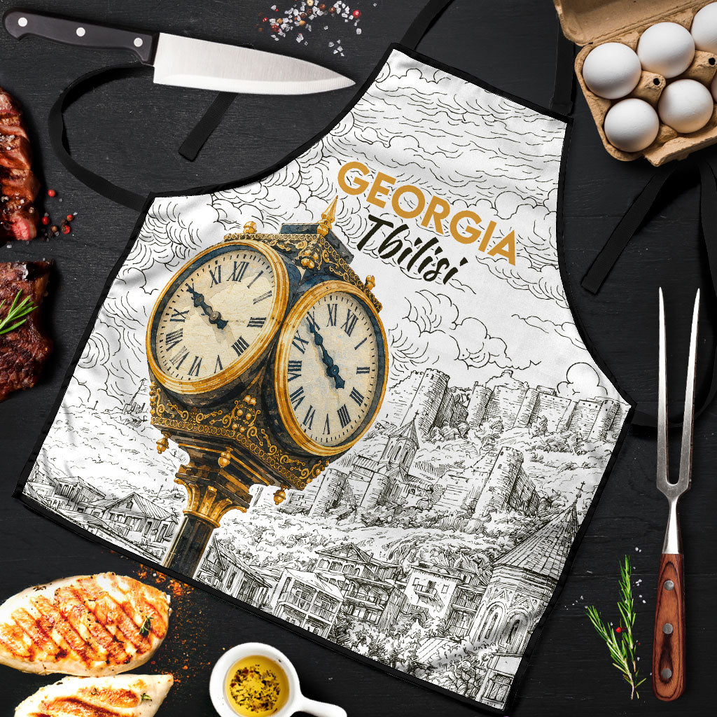 Georgia Tbilisi Clock Tower Apron Kartlis Deda Vintage Sketch Style