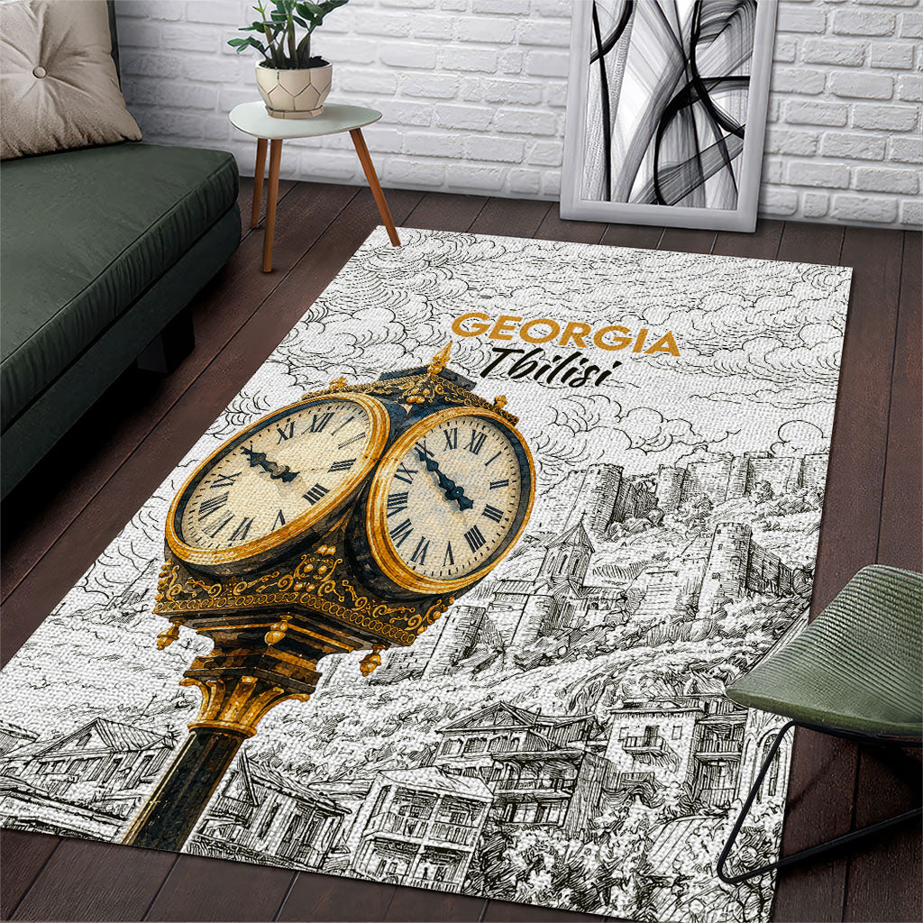 Georgia Tbilisi Clock Tower Area Rug Kartlis Deda Vintage Sketch Style