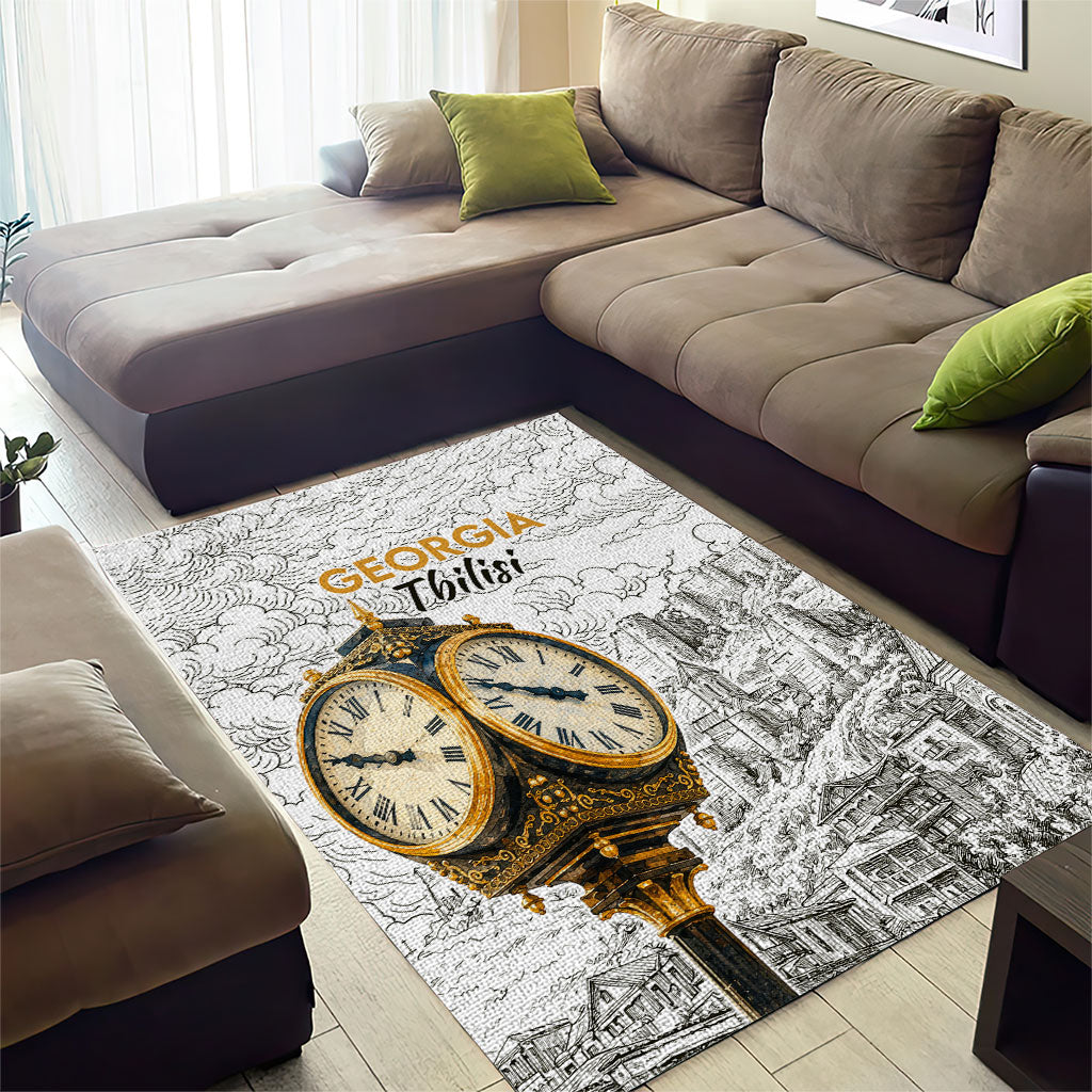 Georgia Tbilisi Clock Tower Area Rug Kartlis Deda Vintage Sketch Style