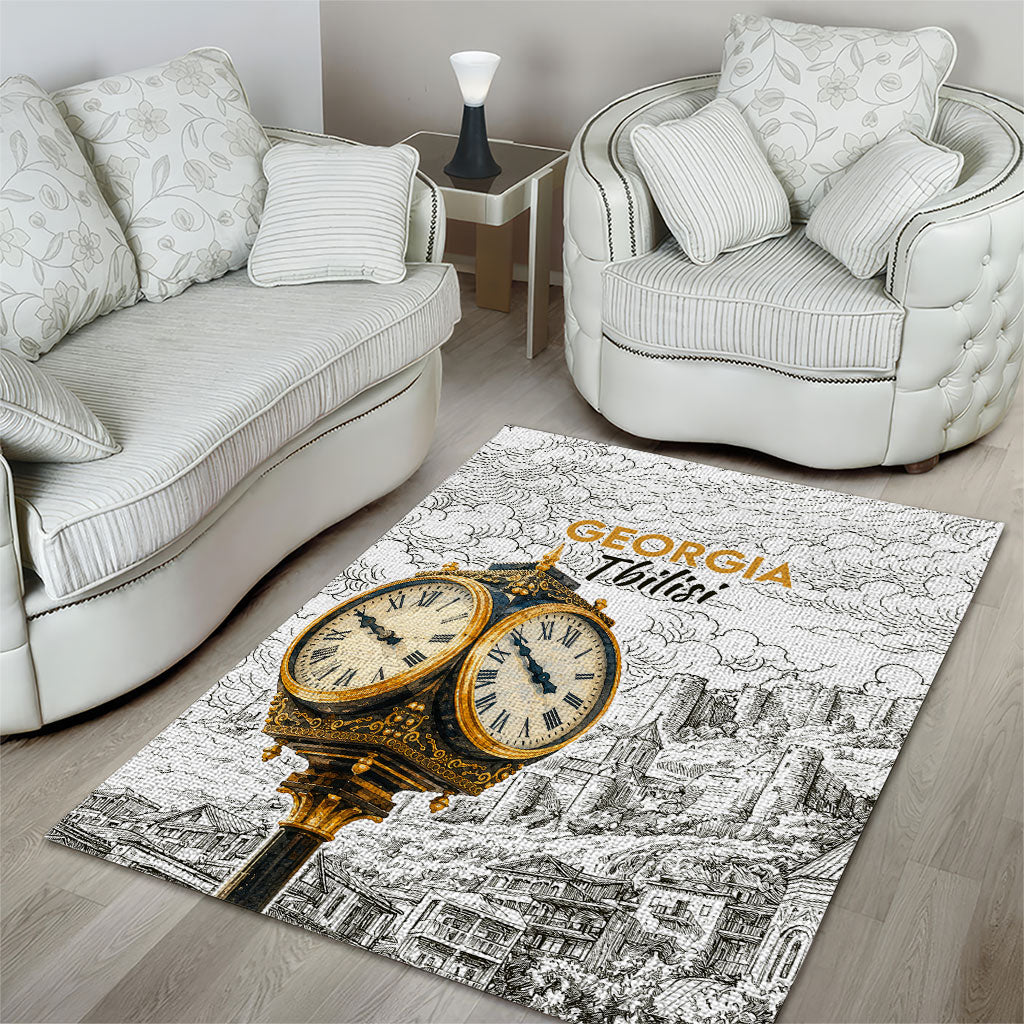 Georgia Tbilisi Clock Tower Area Rug Kartlis Deda Vintage Sketch Style