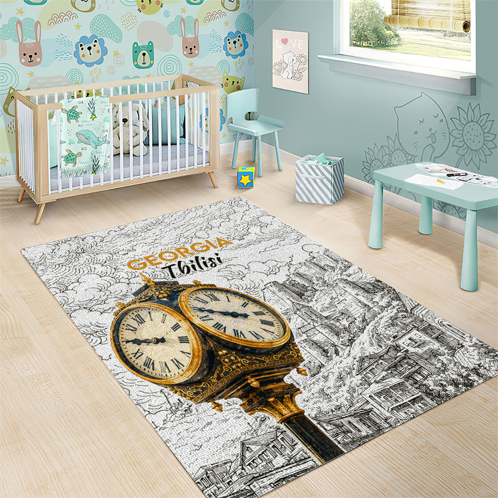 Georgia Tbilisi Clock Tower Area Rug Kartlis Deda Vintage Sketch Style
