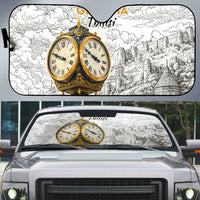 Georgia Tbilisi Clock Tower Auto Sun Shade Kartlis Deda Vintage Sketch Style
