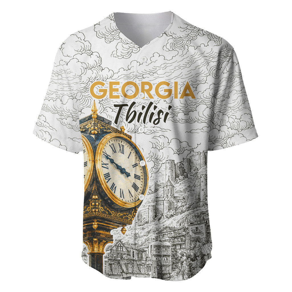 Georgia Tbilisi Clock Tower Baseball Jersey Kartlis Deda Vintage Sketch Style