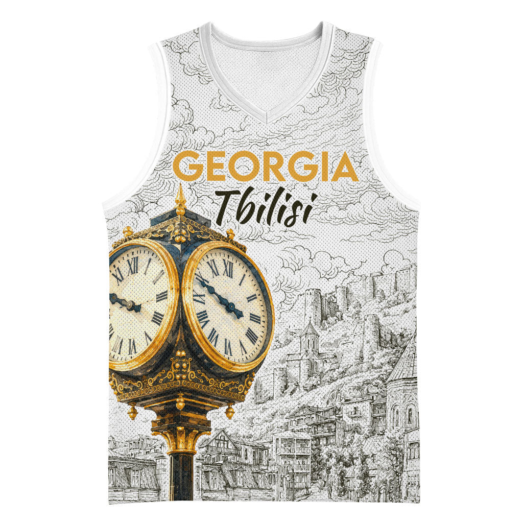 Georgia Tbilisi Clock Tower Basketball Jersey Kartlis Deda Vintage Sketch Style