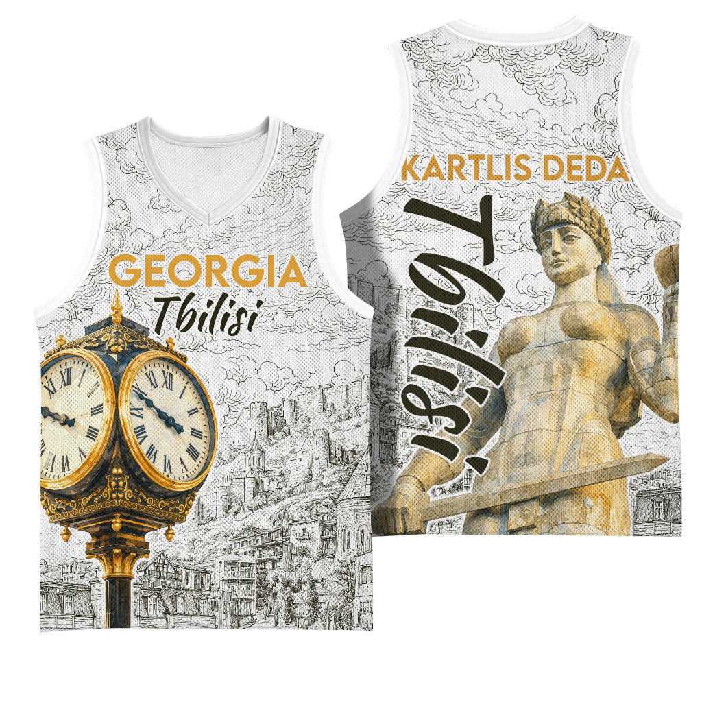 Georgia Tbilisi Clock Tower Basketball Jersey Kartlis Deda Vintage Sketch Style