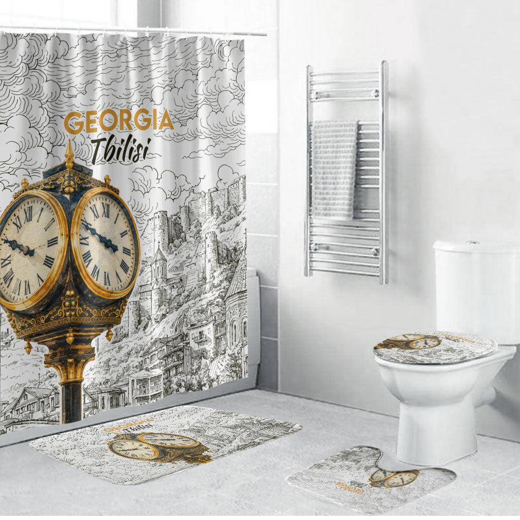 Georgia Tbilisi Clock Tower Bathroom Set Kartlis Deda Vintage Sketch Style