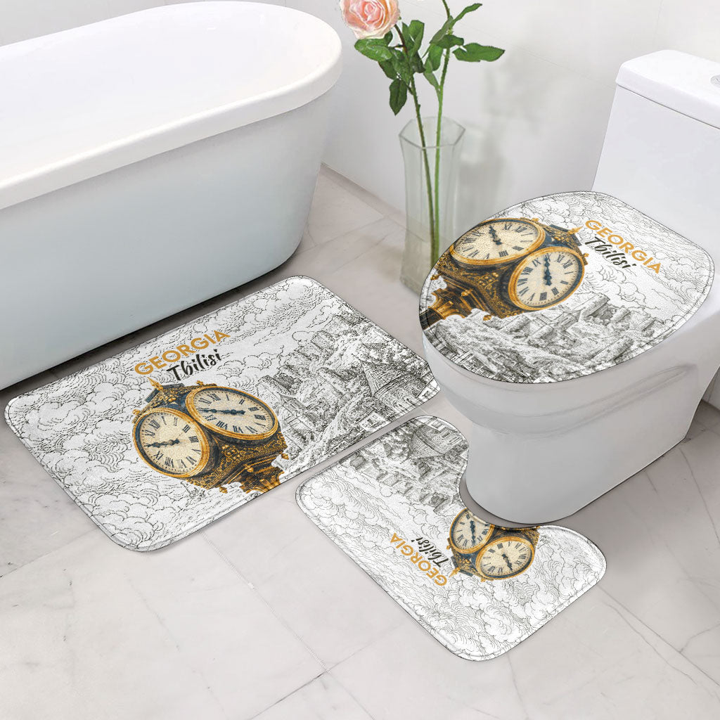 Georgia Tbilisi Clock Tower Bathroom Set Kartlis Deda Vintage Sketch Style