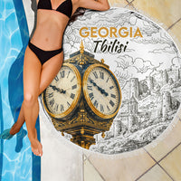 Georgia Tbilisi Clock Tower Beach Blanket Kartlis Deda Vintage Sketch Style