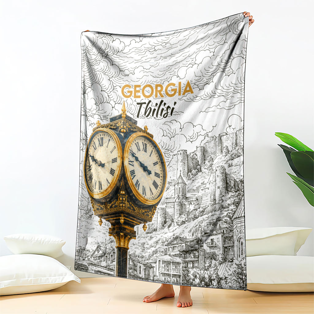 Georgia Tbilisi Clock Tower Blanket Kartlis Deda Vintage Sketch Style
