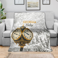 Georgia Tbilisi Clock Tower Blanket Kartlis Deda Vintage Sketch Style