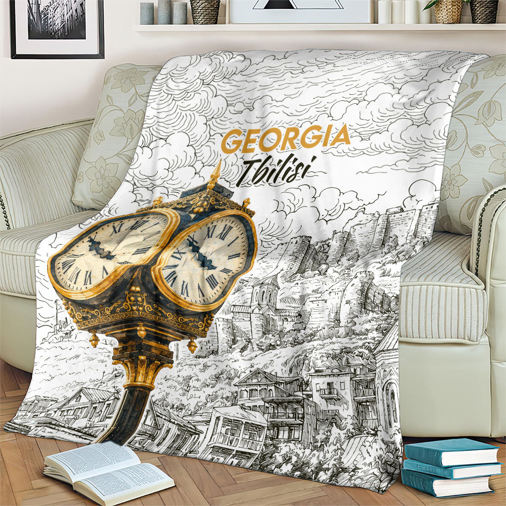 Georgia Tbilisi Clock Tower Blanket Kartlis Deda Vintage Sketch Style