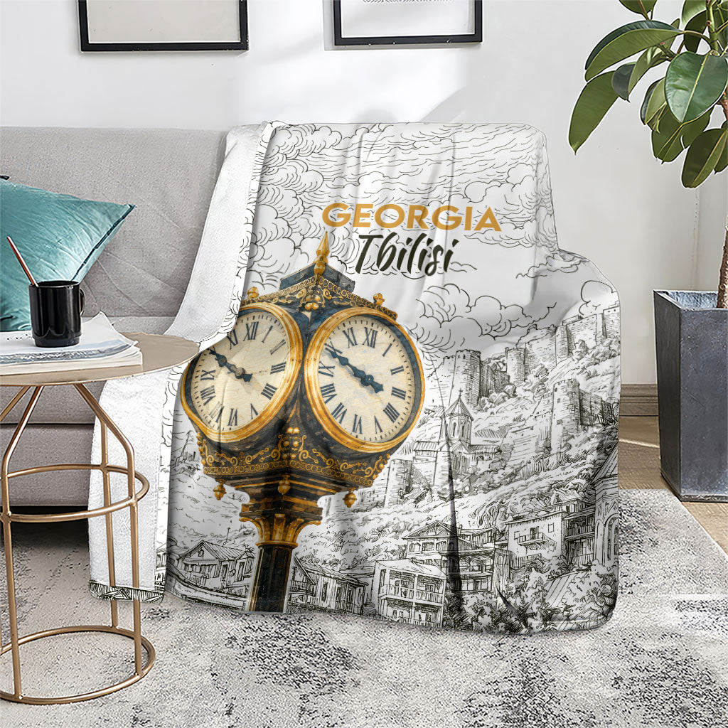Georgia Tbilisi Clock Tower Blanket Kartlis Deda Vintage Sketch Style