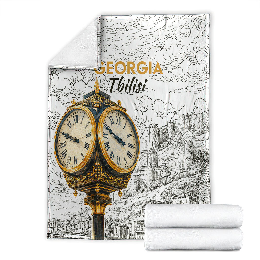 Georgia Tbilisi Clock Tower Blanket Kartlis Deda Vintage Sketch Style