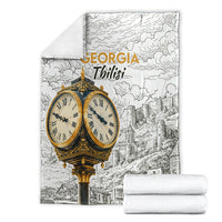 Georgia Tbilisi Clock Tower Blanket Kartlis Deda Vintage Sketch Style