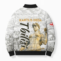 Georgia Tbilisi Clock Tower Bomber Puffer Jacket Kartlis Deda Vintage Sketch Style