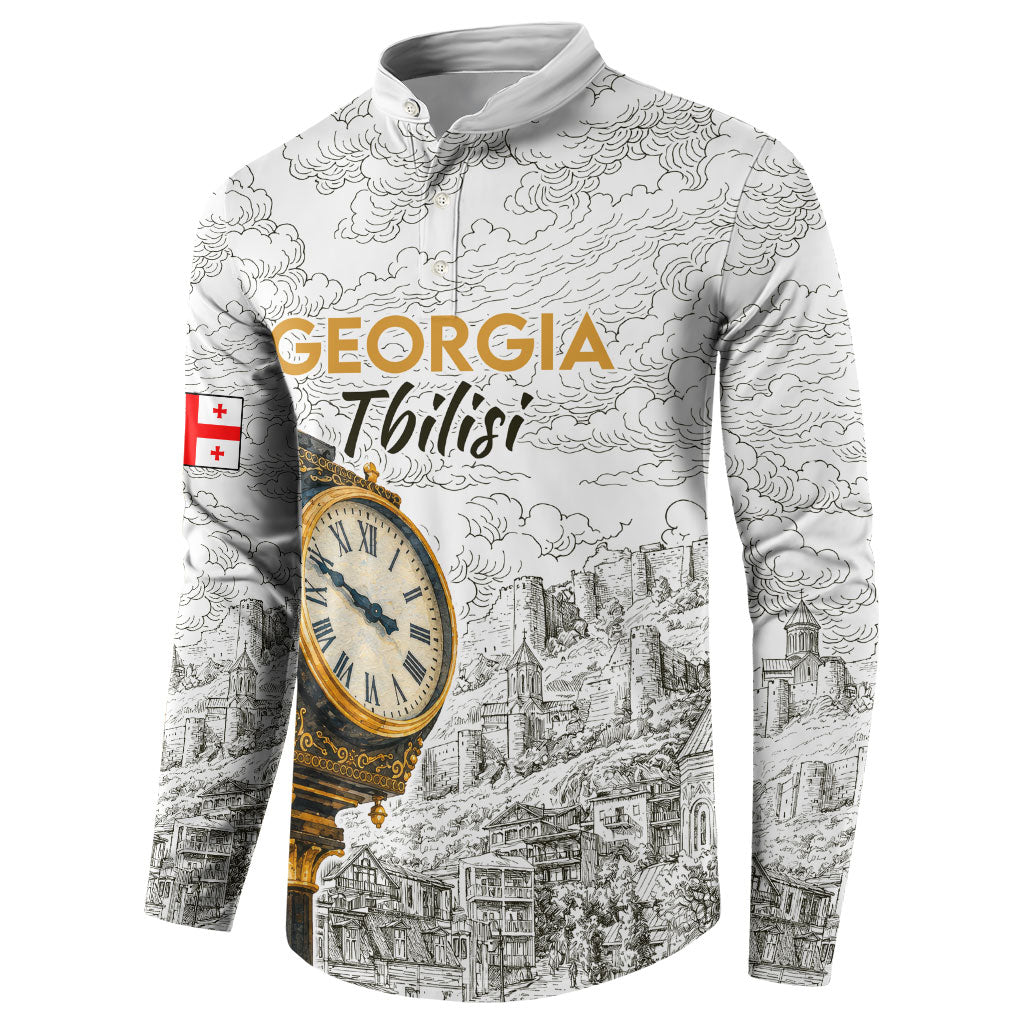 Georgia Tbilisi Clock Tower Button Sweatshirt Kartlis Deda Vintage Sketch Style